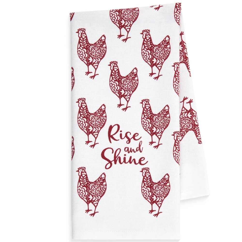 Red Rooster Decorative Kitchen Tea Towels Rise and Shine 2pc Cotton 15 x 25-in